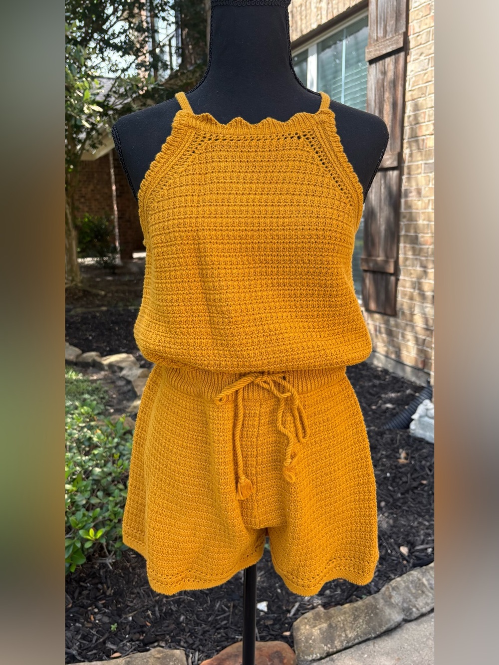 Universal Thread Mustard Yellow Crochet Romper